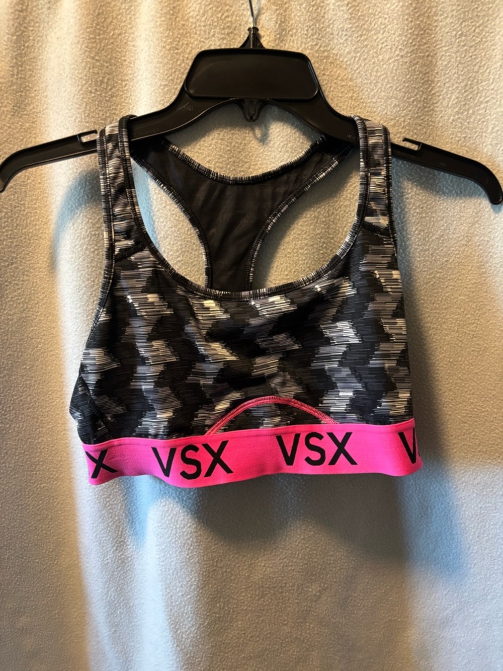 VSX Black & Pink Patterned Racerback Sports Bra